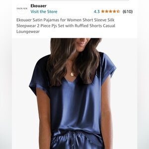 Navy blue Pajamas for Women Short Sleeve 2 Piece Pjs Set with Ruffled Short